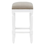 Comfort Pointe Farmington White Turned Leg Counter Stool with Taupe Upholstered Seat Taupe Fabric / White Base