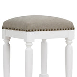 Comfort Pointe Farmington White Turned Leg Counter Stool with Taupe Upholstered Seat Taupe Fabric / White Base