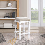 Comfort Pointe Farmington White Turned Leg Counter Stool with Taupe Upholstered Seat Taupe Fabric / White Base