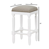 Comfort Pointe Farmington White Turned Leg Counter Stool with Taupe Upholstered Seat Taupe Fabric / White Base