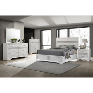 English Elm Annie Glam Full Panel Bed Padded Headboard with Glitter Accent Stripe in White B062S01598