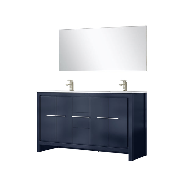 English Elm Navy Blue Double Bath Vanity Set With Cultured Marble Top, Brushed Nickel Faucet & 55" Mirror Included B2731S01726
