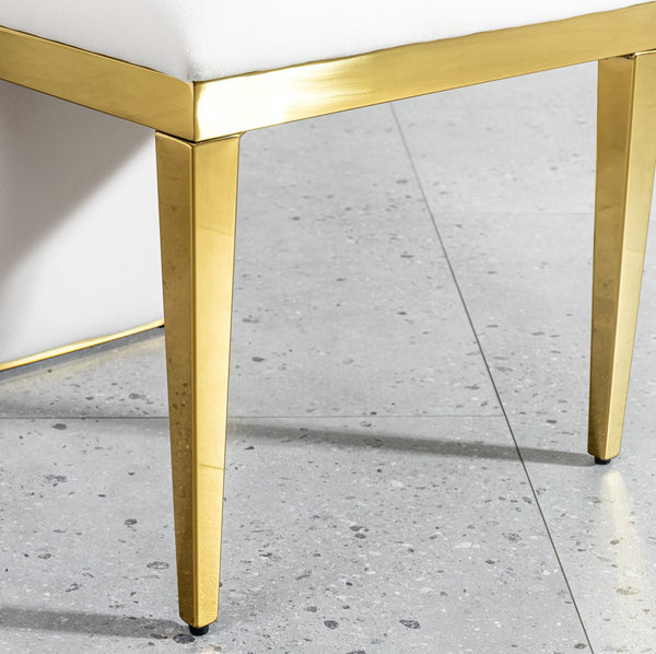 English Elm Luxury Gold Pvd Steel Rectangular Dining Table with Black Tempered Glass Seats Six W2723S00089