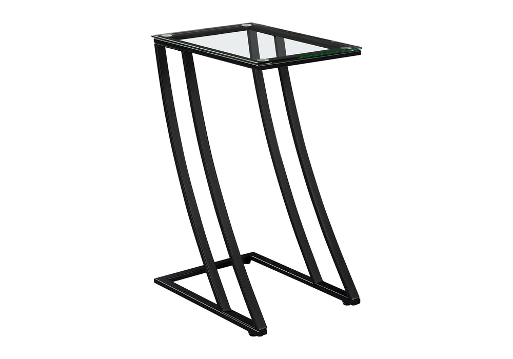 English Elm Accent C-Shaped End Table with Z-Base, Tempered Glass Top, Sturdy Metal Frame, Modern Versatility for Living Spaces Black 29 L x 15 W x 5 H B2710P219184