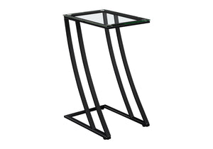 English Elm Accent C-Shaped End Table with Z-Base, Tempered Glass Top, Sturdy Metal Frame, Modern Versatility for Living Spaces Black 29 L x 15 W x 5 H B2710P219184