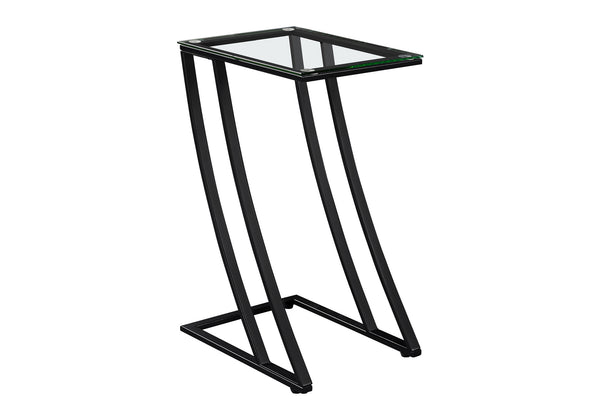 English Elm Accent C-Shaped End Table with Z-Base, Tempered Glass Top, Sturdy Metal Frame, Modern Versatility for Living Spaces Black 29 L x 15 W x 5 H B2710P219184