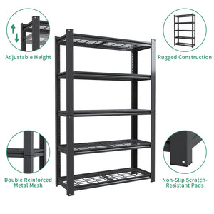 English Elm 72"H 5-Tier Heavy Duty Wire Shelving Rack, 2000 lb Capacity, Adjustable Metal Storage Organizer for Garage Pantry Kitchen - Rust-Resistant Durable Design (35.43" W x 15.75" D) T2398P306288