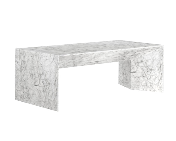 Sunpan Nomad Coffee Table - Elegant Concrete Design with Unique Textures for Indoor and Covered Outdoor Use Marble Look / White