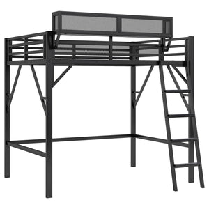 English Elm Full Size Loft Bed with Ladder & Built-In Shelves, Sturdy Metal High Loft for Kids Teens Black W2580P316646