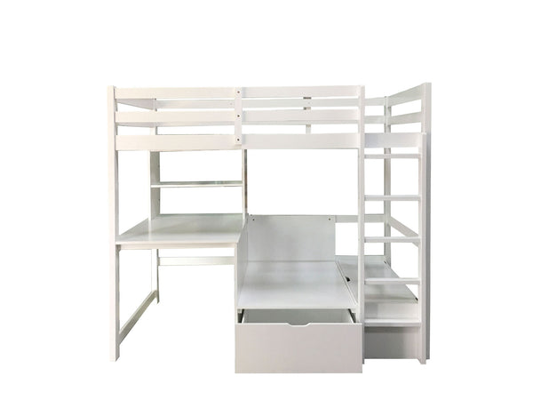 English Elm Modern Twin-Over-Full Bunk Bed with Angled Ladder, Solid Hardwood Frame and Patented Lock Joint White 73 L x 45 W x 5 H B2741S00326