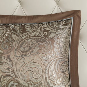 English Elm 12 Piece Madison Park Aubrey Bed Set Full - Jacquard Paisley Comforter, Reversible Sand, 200TC Cotton Sheets, Blue-Taupe Elegance B035128823