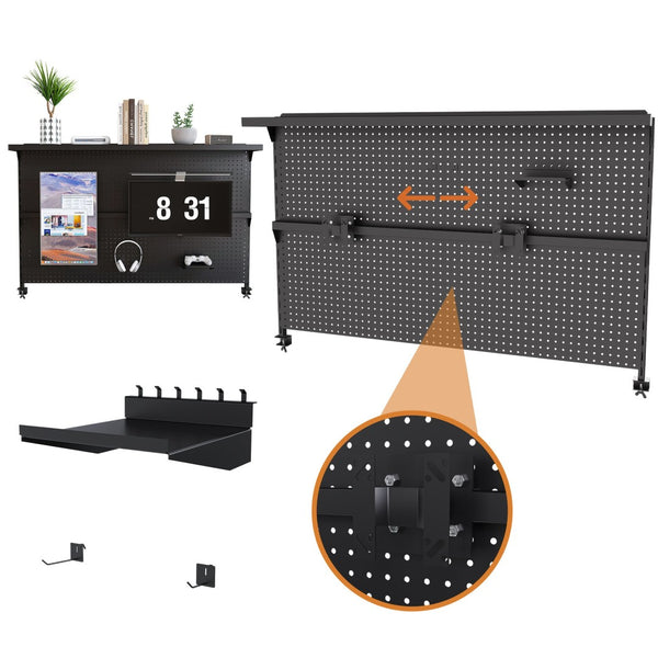 English Elm Metal Pegboard Workstation Organizer Dual Monitor Arms Powder Coated Steel Gaming Desk Black W2700P346780