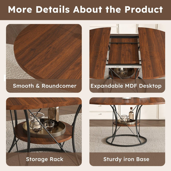English Elm 43 Inch Foldable Mdf Dining Set with Pu Cushioned Solid Wood Chairs Space Saving Walnut W2700S00128