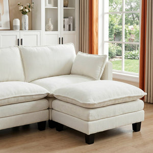 English Elm Modern Chenille Three Seat Sofa with Ottoman Usb Charging Ports and Storage Pockets Beige White W2519S00001