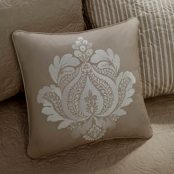 JLA Home Madison Park - 6 Reversible Daybed Cover Set with Antimicrobial Protection, Quilted Texture, Striped Skirt & Pillow Khaki MP13-3977