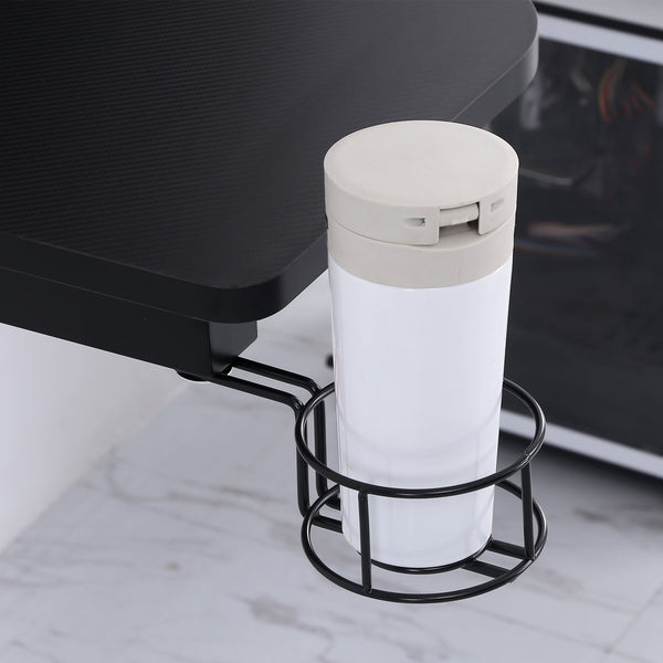 English Elm HOMCOM 47" Gaming Desk with Elevated Monitor Shelf, Carbon-Fiber Top, K-Frame, Cup Holder Hook Cable Management W2225S00062