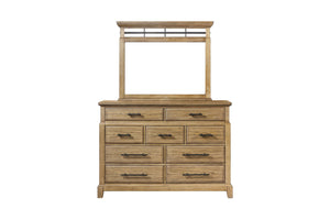 English Elm 9-Drawer Elm Veneer Dresser in Caramel Finish with 9 Smooth-Glide Drawers & Black Metal Pulls, Rustic-Modern Appeal B2699P353072
