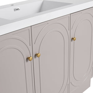 English Elm 48" Freestanding modern bathroom vanity with integrated white resin sink, soft-close doors, durable plywood finish khaki W999S00337