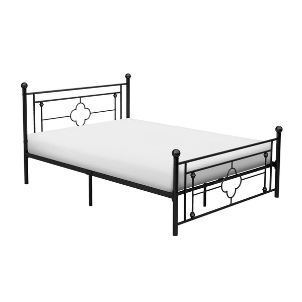 English Elm 1pc Morris Full Platform Bed Black Metal Frame with Ball Finials & Quatrefoil Design, 56"x77.75" B011P207843