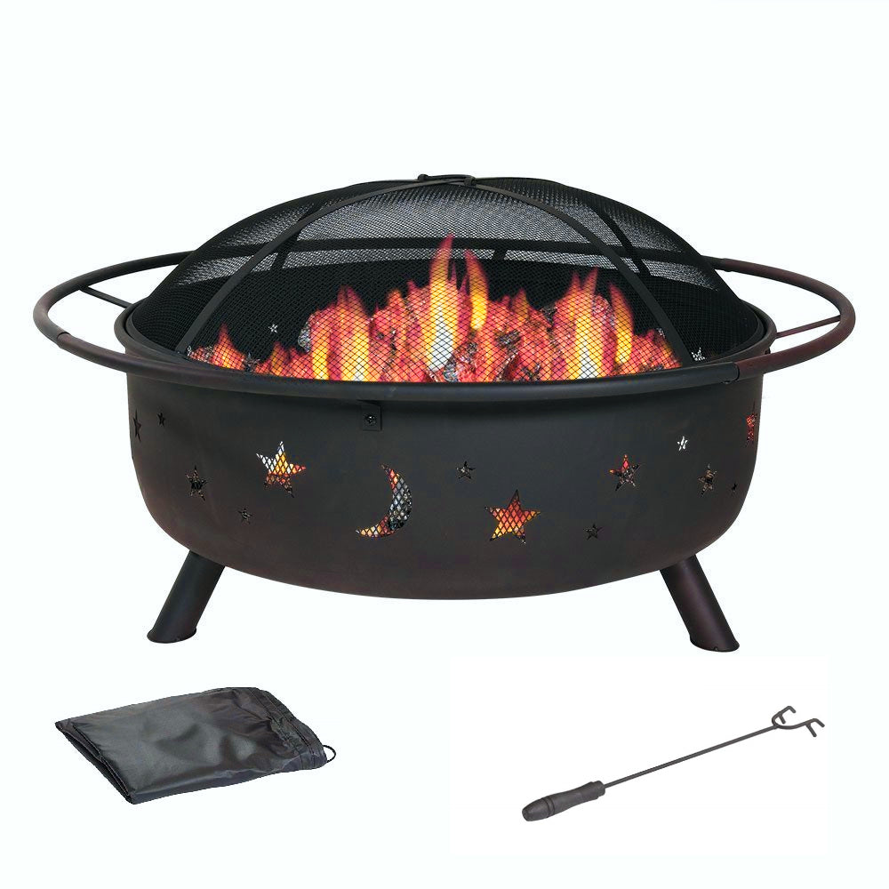 Homeroots 30" Fire Pit With Charcoal Grill And Spark Screen   322823
