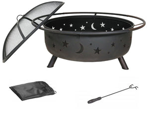 Homeroots 30" Fire Pit With Charcoal Grill And Spark Screen   322823