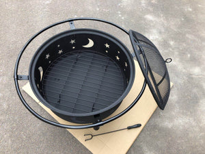 Homeroots 30" Fire Pit With Charcoal Grill And Spark Screen   322823