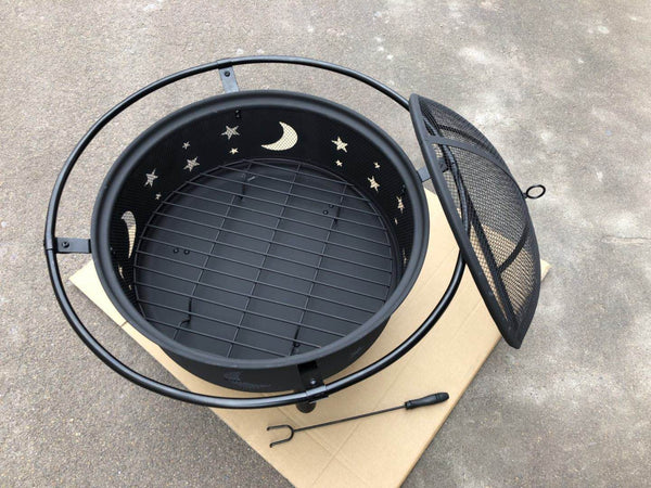 Homeroots 30" Fire Pit With Charcoal Grill And Spark Screen   322823