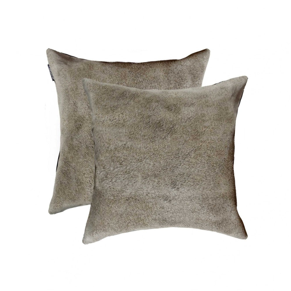 HomeRoots Set of Two Luxurious Cowhide Throw Pillows for Cozy Living Room Decor and Stylish Comfort Grey 322824