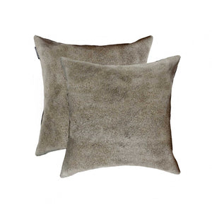 HomeRoots Set of Two Luxurious Cowhide Throw Pillows for Cozy Living Room Decor and Stylish Comfort Grey 322824