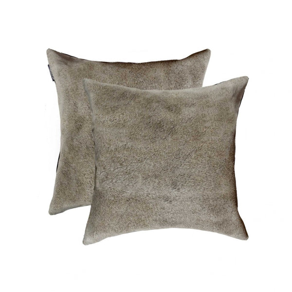 HomeRoots Set of Two Luxurious Cowhide Throw Pillows for Cozy Living Room Decor and Stylish Comfort Grey 322824