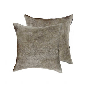 HomeRoots Set of Two Luxurious Cowhide Throw Pillows for Cozy Living Room Decor and Stylish Comfort Grey 322824