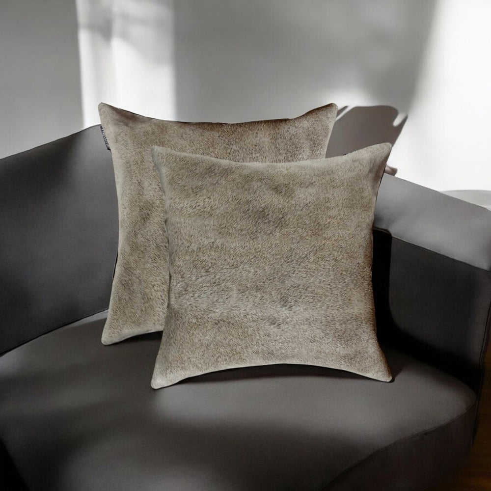 HomeRoots Set of Two Luxurious Cowhide Throw Pillows for Cozy Living Room Decor and Stylish Comfort Grey 322824