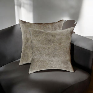 HomeRoots Set of Two Luxurious Cowhide Throw Pillows for Cozy Living Room Decor and Stylish Comfort Grey 322824