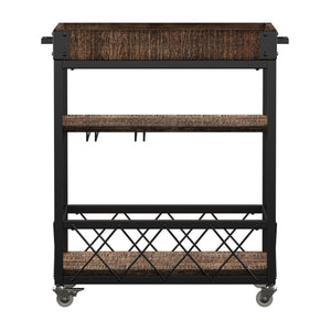 Homelegance Eastfield Industrial Bar Cart Poplar Wood Shelves Wine Racks and Swivel Wheels Brown / Black 3228BR-07