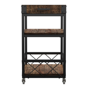 Eastfield Industrial Bar Cart Poplar Wood Shelves Wine Racks and Swivel Wheels