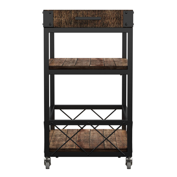 Eastfield Industrial Bar Cart Poplar Wood Shelves Wine Racks and Swivel Wheels