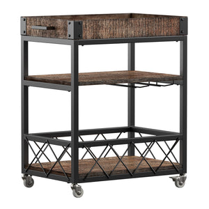 Eastfield Industrial Bar Cart Poplar Wood Shelves Wine Racks and Swivel Wheels