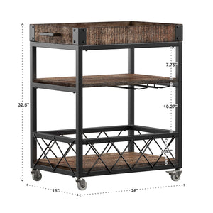 Eastfield Industrial Bar Cart Poplar Wood Shelves Wine Racks and Swivel Wheels