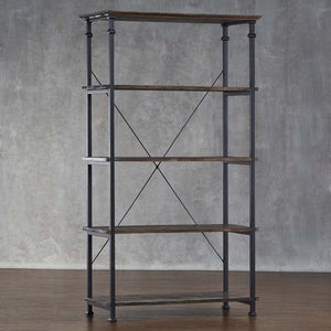 Eastfield 40 Inch Industrial Wood Bookcase with Metal Frame and 4 Shelves for Home
