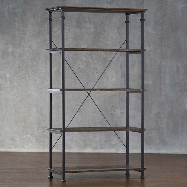 Eastfield 40 Inch Industrial Wood Bookcase with Metal Frame and 4 Shelves for Home