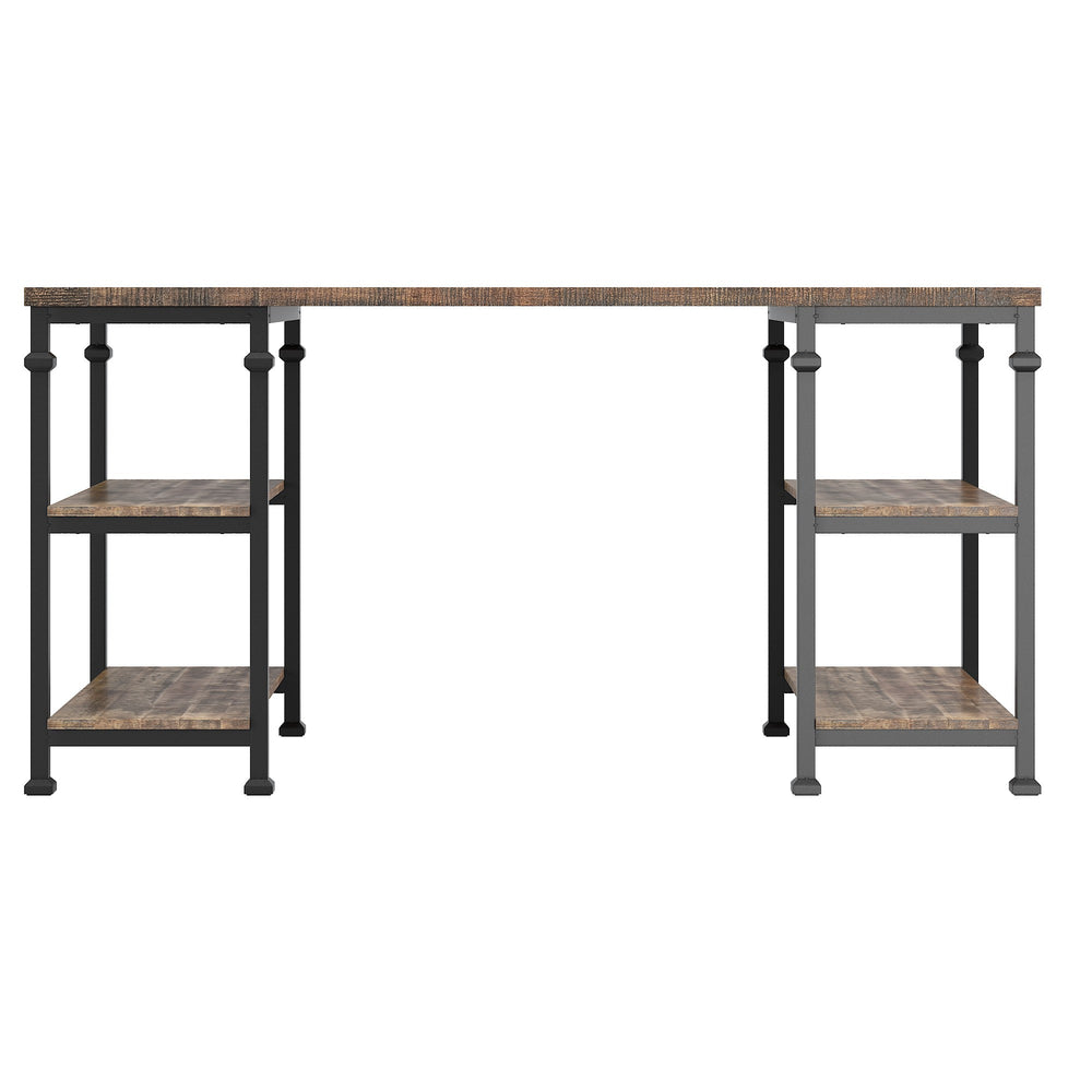 Homelegance Eastfield Industrial Metal and Wood Office Desk with Four Open Storage Shelves Brown / Black 3228BR-15C