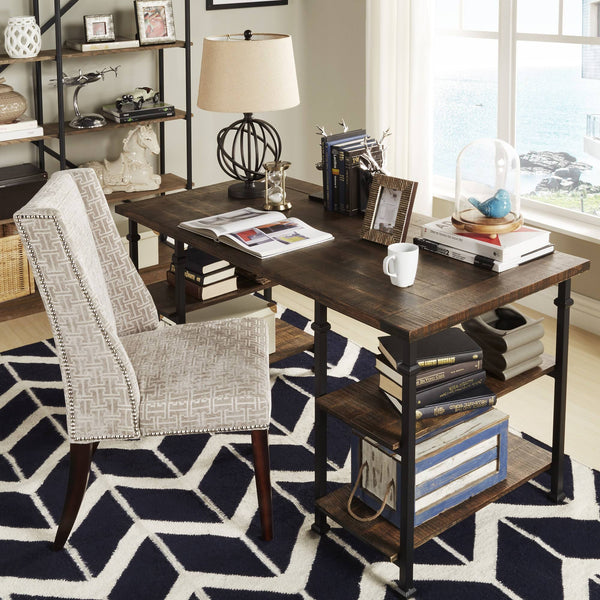 Eastfield Industrial Metal and Wood Office Desk with Four Open Storage Shelves