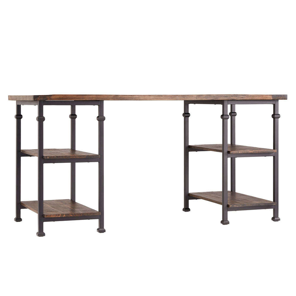 Homelegance Eastfield Industrial Metal and Wood Office Desk with Four Open Storage Shelves Brown / Black 3228BR-15C