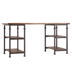 Eastfield Industrial Metal and Wood Office Desk with Four Open Storage Shelves