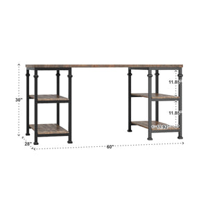 Eastfield Industrial Metal and Wood Office Desk with Four Open Storage Shelves