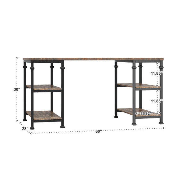 Eastfield Industrial Metal and Wood Office Desk with Four Open Storage Shelves
