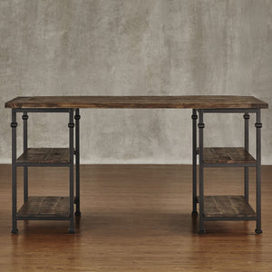 Eastfield Industrial Metal and Wood Office Desk with Four Open Storage Shelves