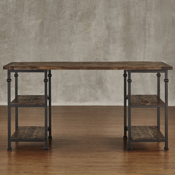 Eastfield Industrial Metal and Wood Office Desk with Four Open Storage Shelves