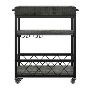 Eastfield Industrial Bar Cart Poplar Wood Shelves Wine Racks and Swivel Wheels