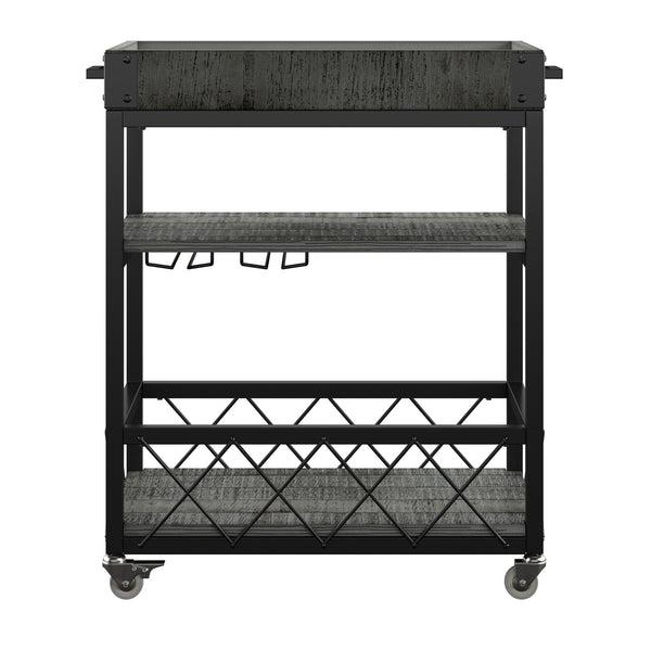 Eastfield Industrial Bar Cart Poplar Wood Shelves Wine Racks and Swivel Wheels